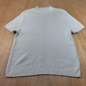 Sag Harbor Womens XL Silver Metallic Ribbed Knit Top Short Sleeve